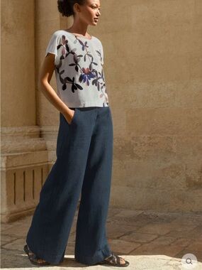 Poetry Navy Wide-Leg Linen Chinos pants 16